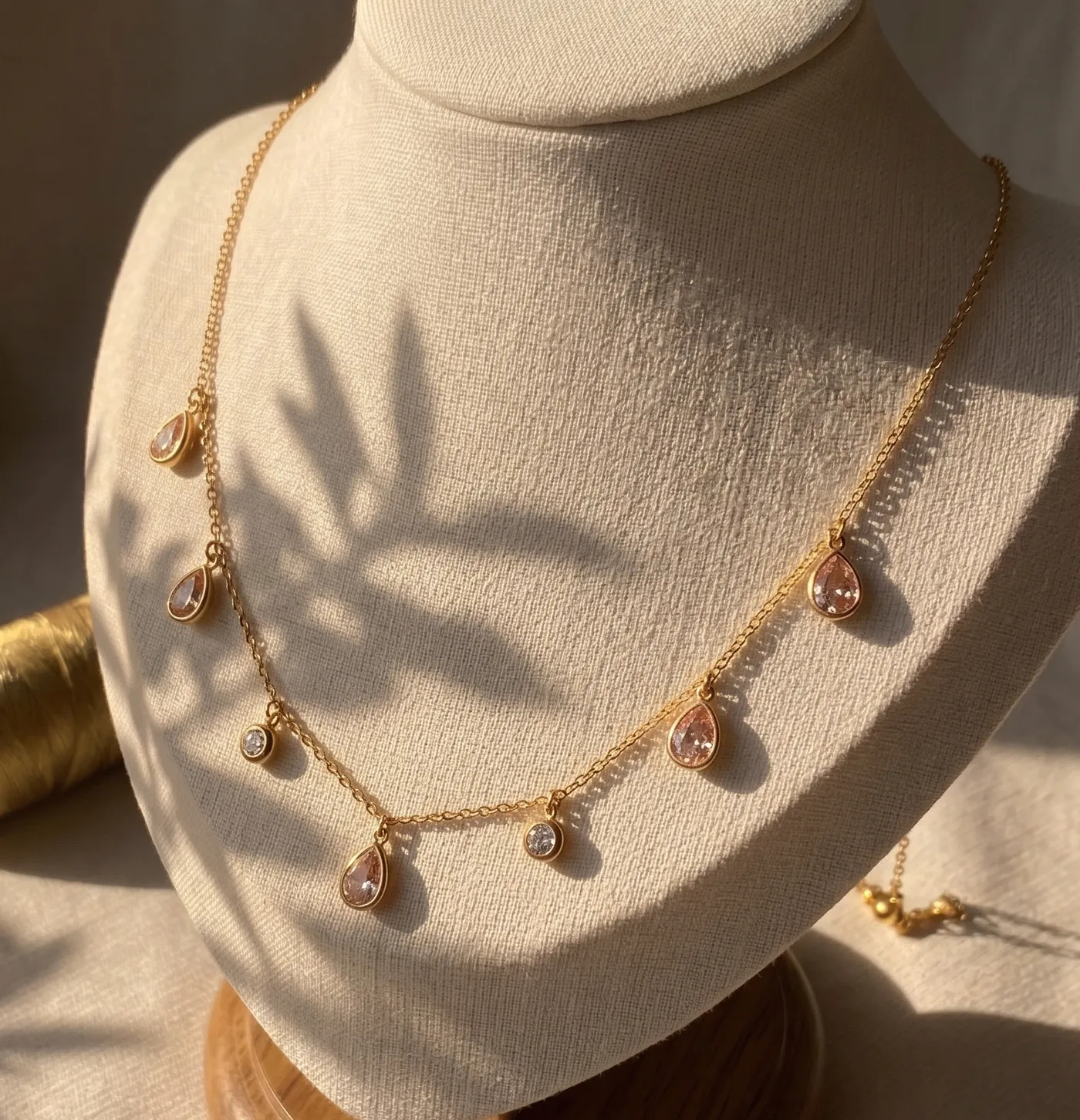 Golden Pink Teardrop Chain